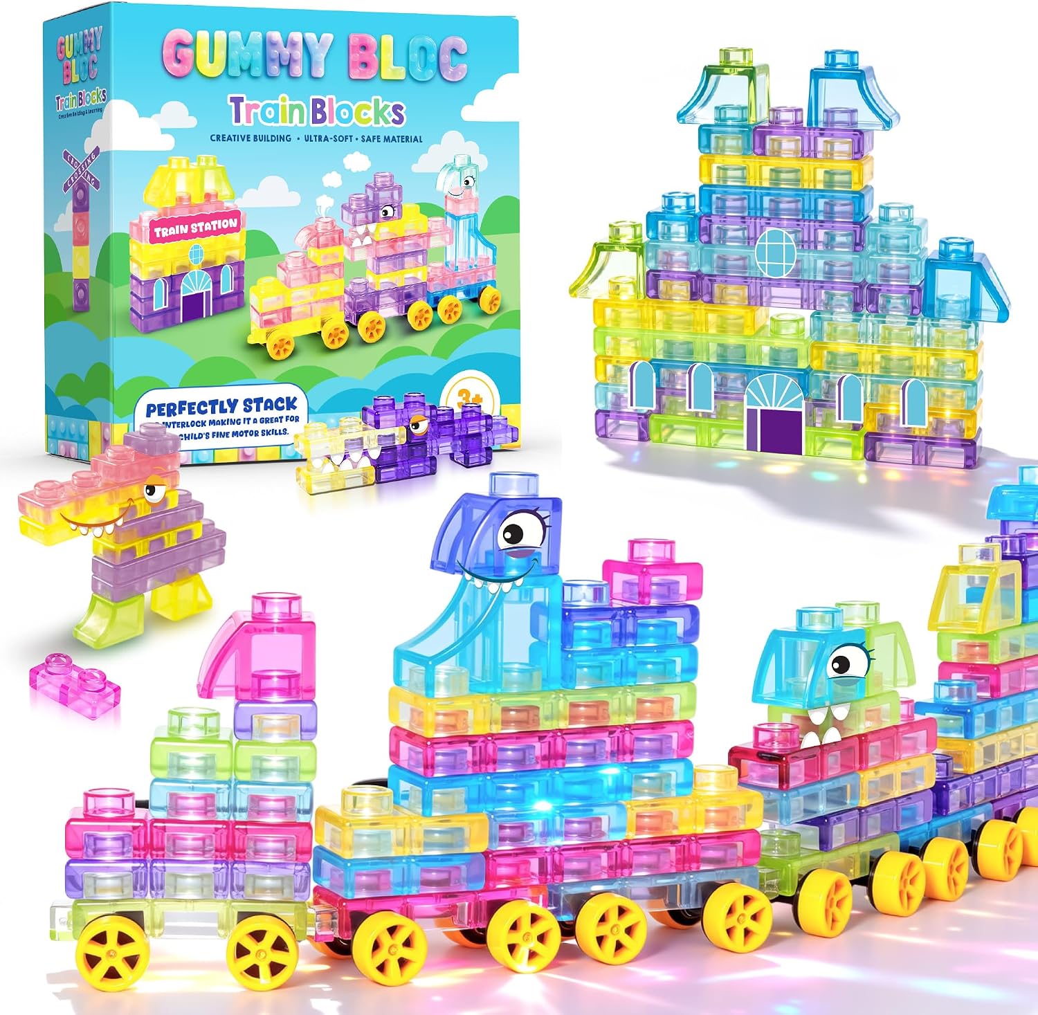 Detalle de 42PCS Soft Train Sensory Building Blocks with Wheels – Preschool Educational Toy