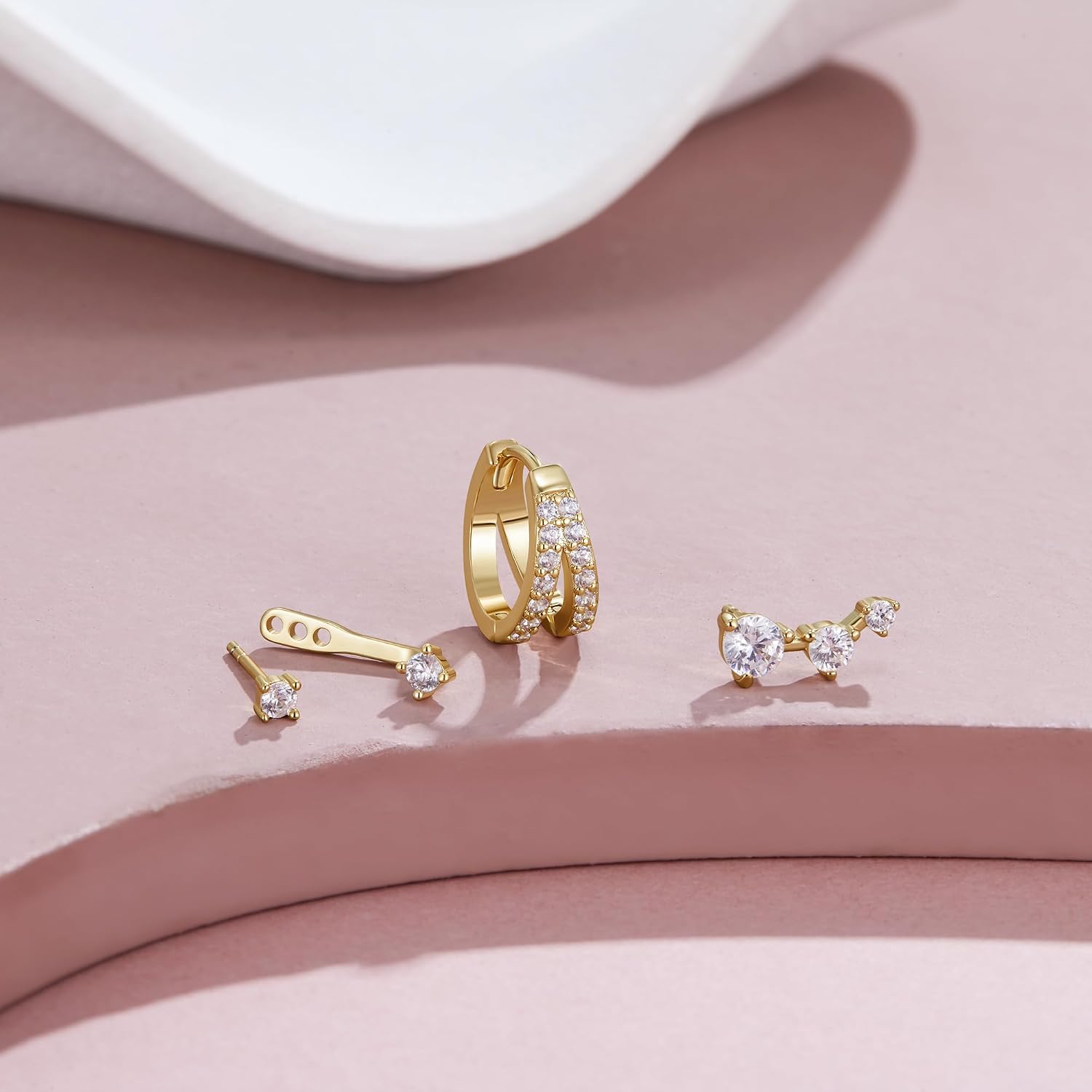 Thumbnail 4 de MACACHII 3-Pair Sterling Silver & 14K Gold Plated Earrings Set for Women