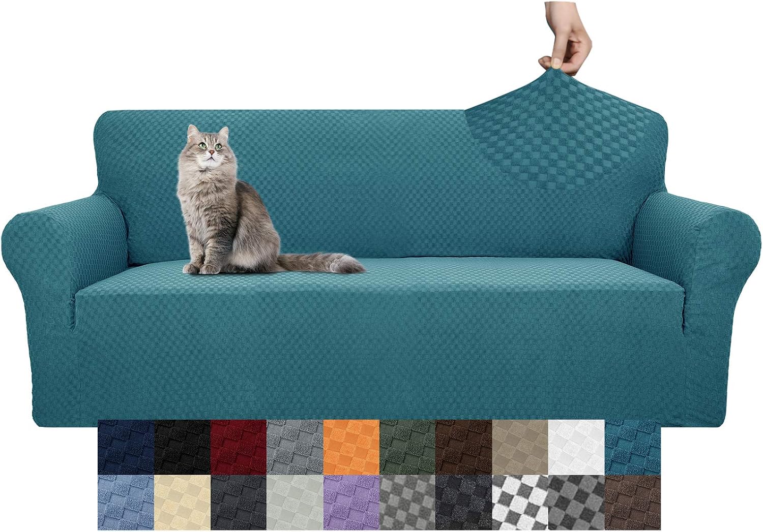 Detalle de YEMYHOM Large Jacquard Sofa Cover for 3-Cushion Couches, Peacock Blue