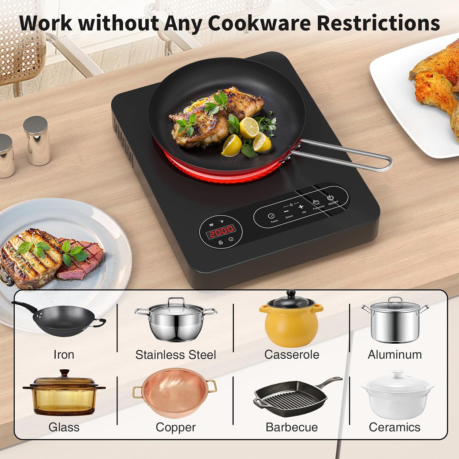 Detalle de VBGK Portable Ceramic Hob 2000W: A Compact, Flexible Cooking Solution