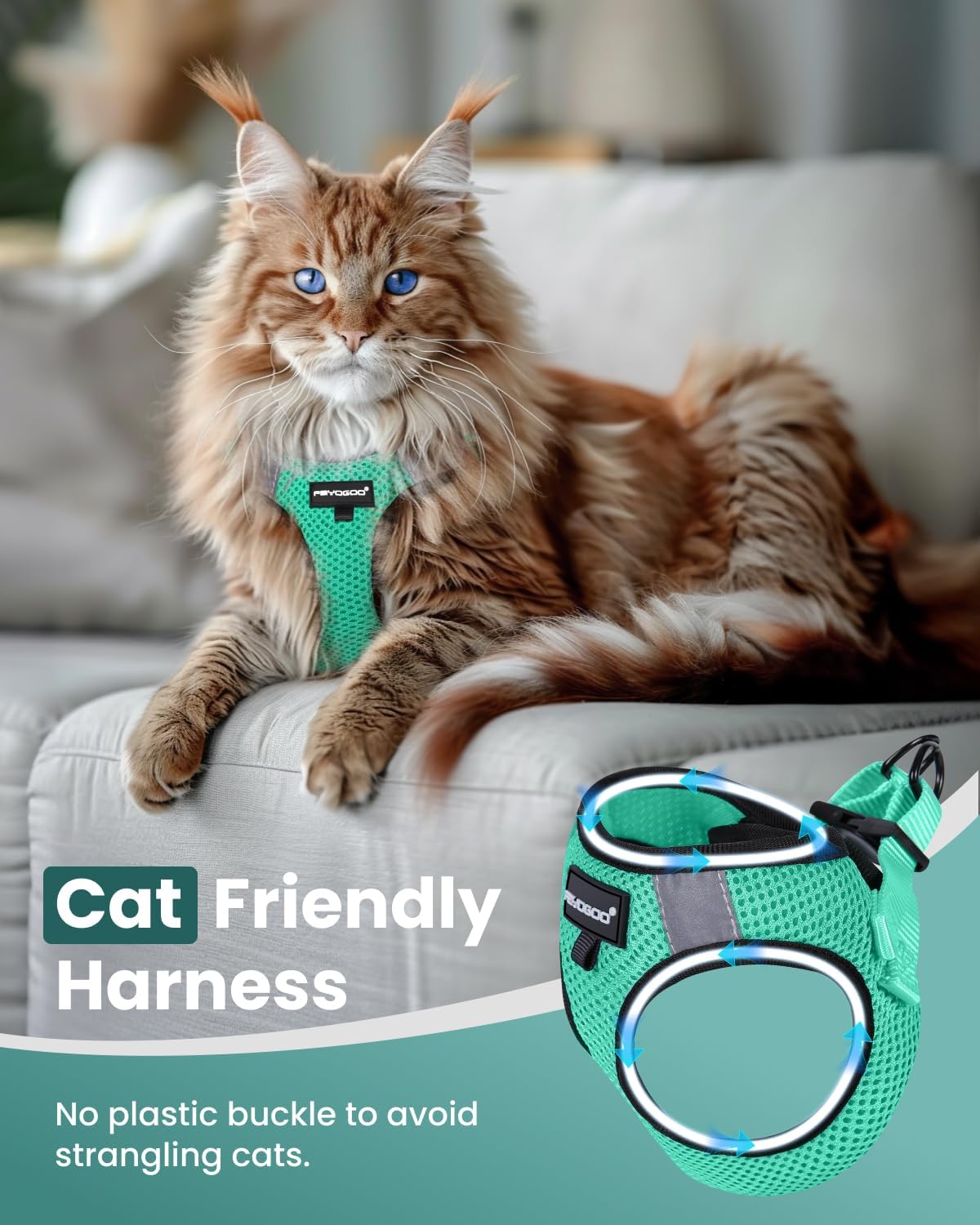 Thumbnail 3 de FAYOGOO Cat Harness and Lead Set (Escape Proof, Reflective) for Small to Large Cats