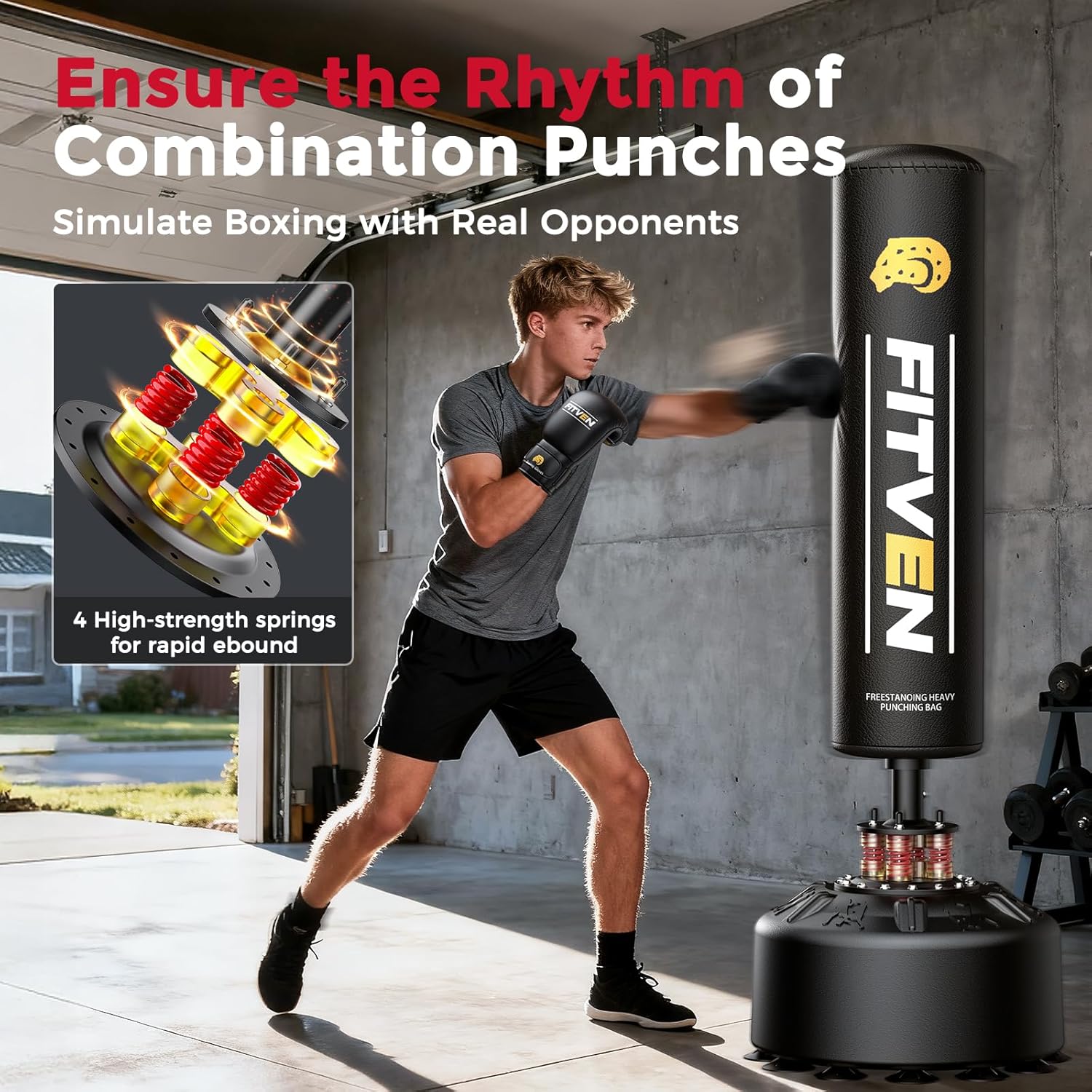 Detalle de FITVEN TS20-SD02-US Freestanding Punching Bag, 70-Inch with Gloves