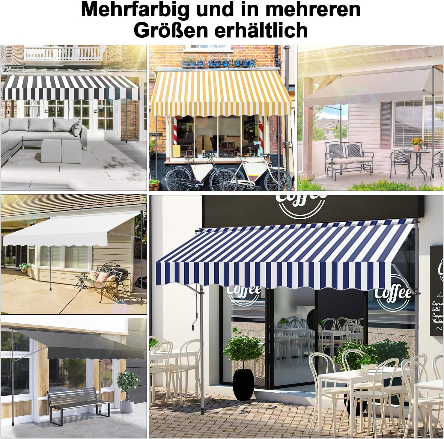 Thumbnail 5 de Ikodm Klemmmarkise 350 cm – Grau, Handkurbel, ohne Bohren, UV50+, wasserabweisend