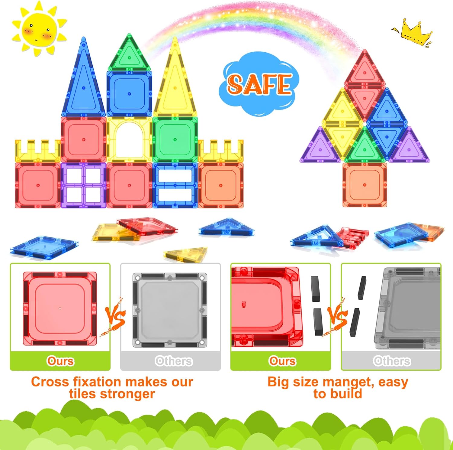 Detalle de Coodoo Magnetic Tiles Starter Set (40 Pieces) for Toddlers and Kids