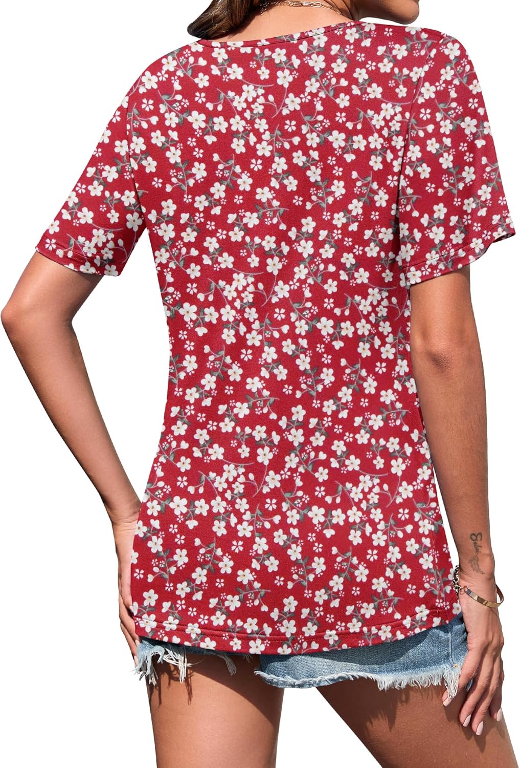Thumbnail 3 de WNEEDU Tee Shirt Femme Col V à Manches Courtes – T-Shirt estival basique avec boutons
