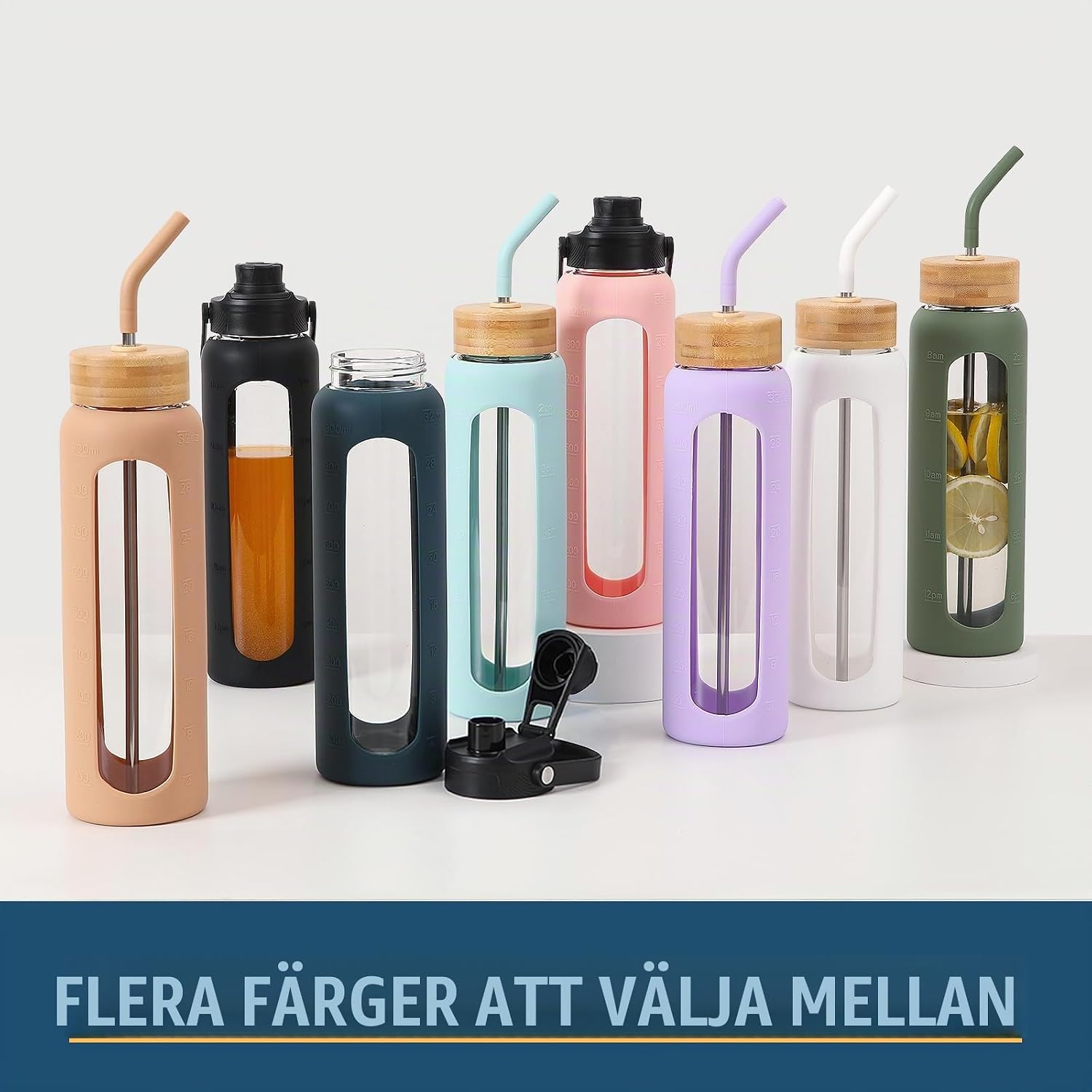Thumbnail 6 de BLUEGO BLG-32ozHL-DBlue glasflaska 900 ml med sugrör och dubbla lock