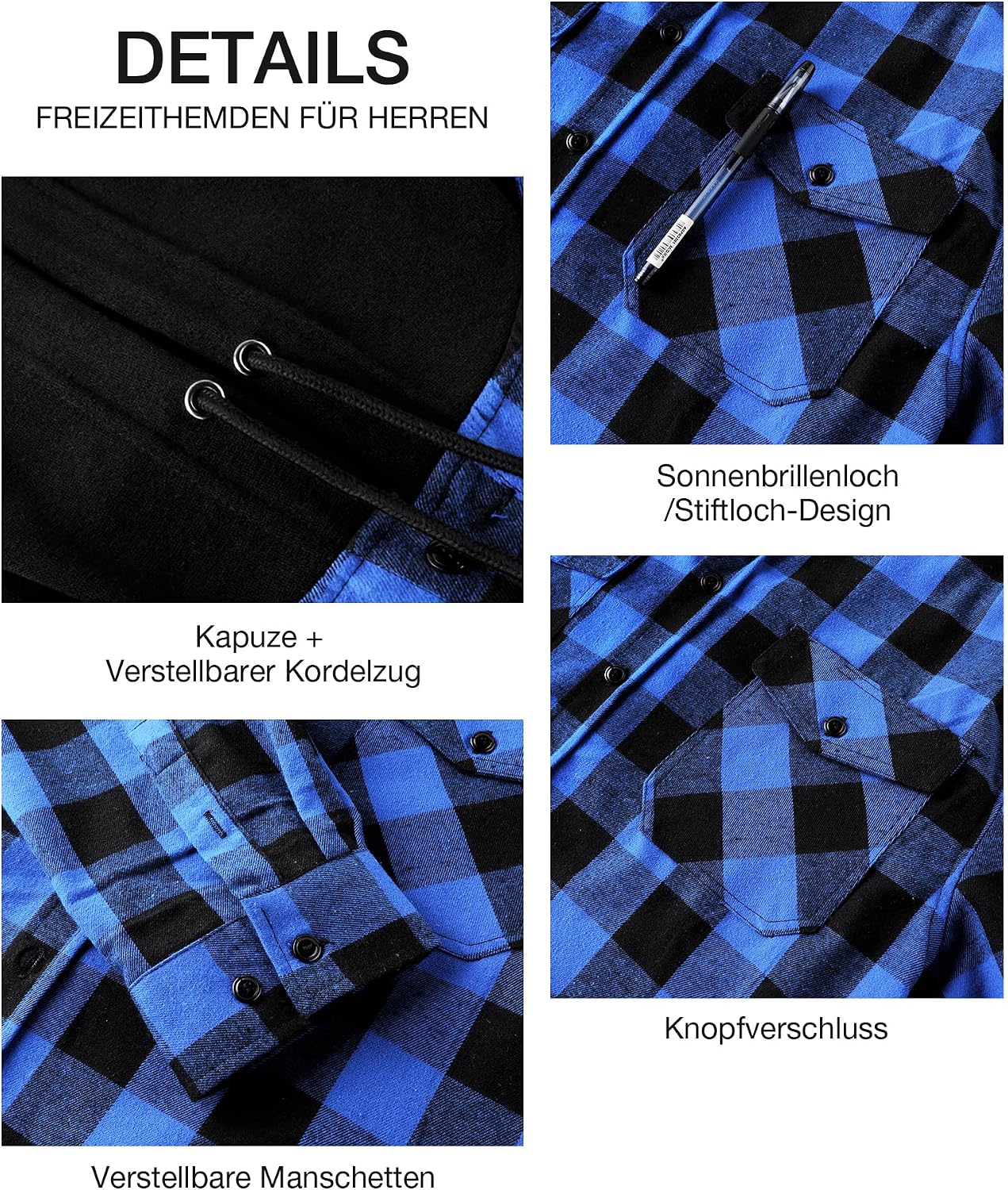 Detalle 2 de SwissWell Camisa a Cuadros con Capucha M-3XL