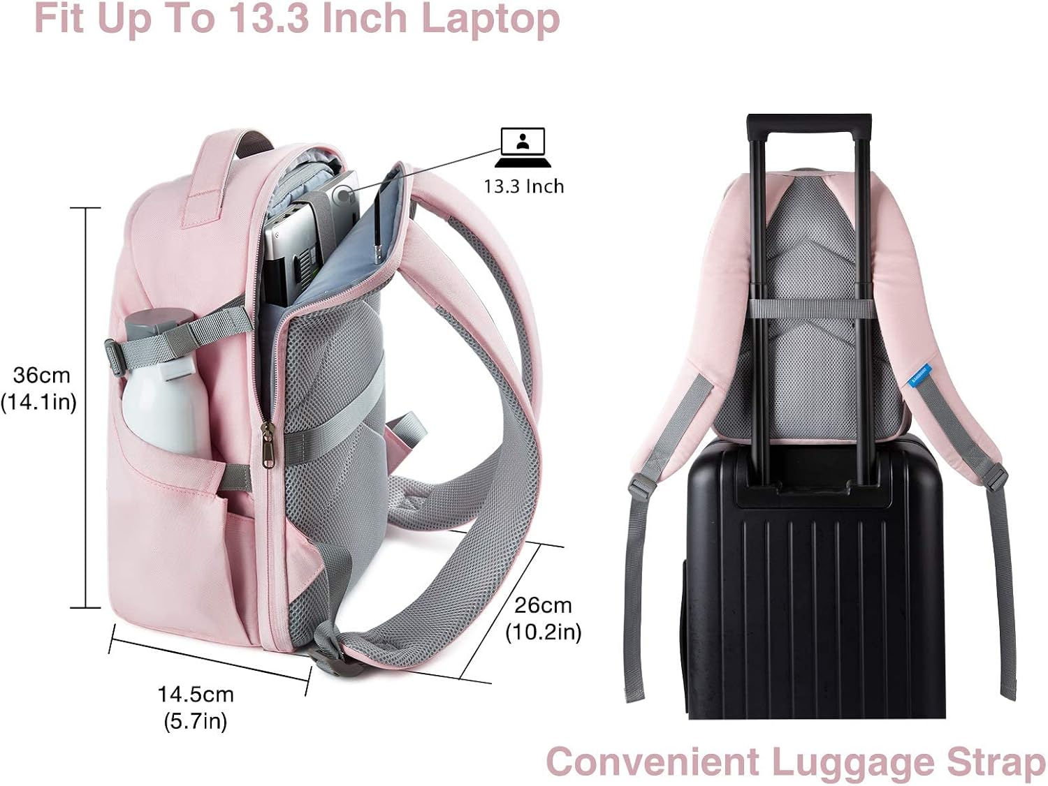 Thumbnail 4 de bagsmart Camera Backpack for DSLR Gear and 14-Inch Laptop (Pink)