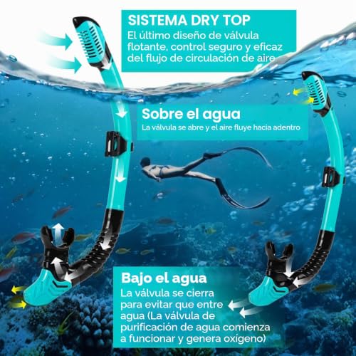 Detalle de KAEFUYS Gafas de buceo profesional 180° con tubo seco y vidrio templado
