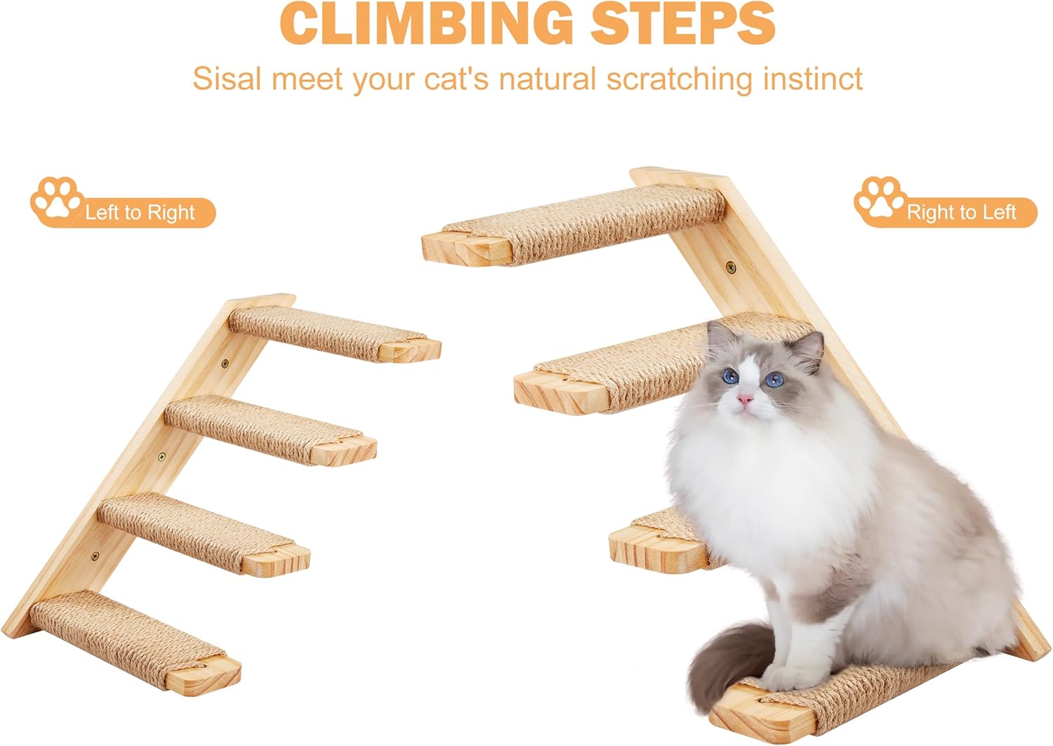 Detalle de Cat Climbing Frame Set: Wall Mounted Furniture with 2 Steps and 2 Platforms by PELUOMOZ