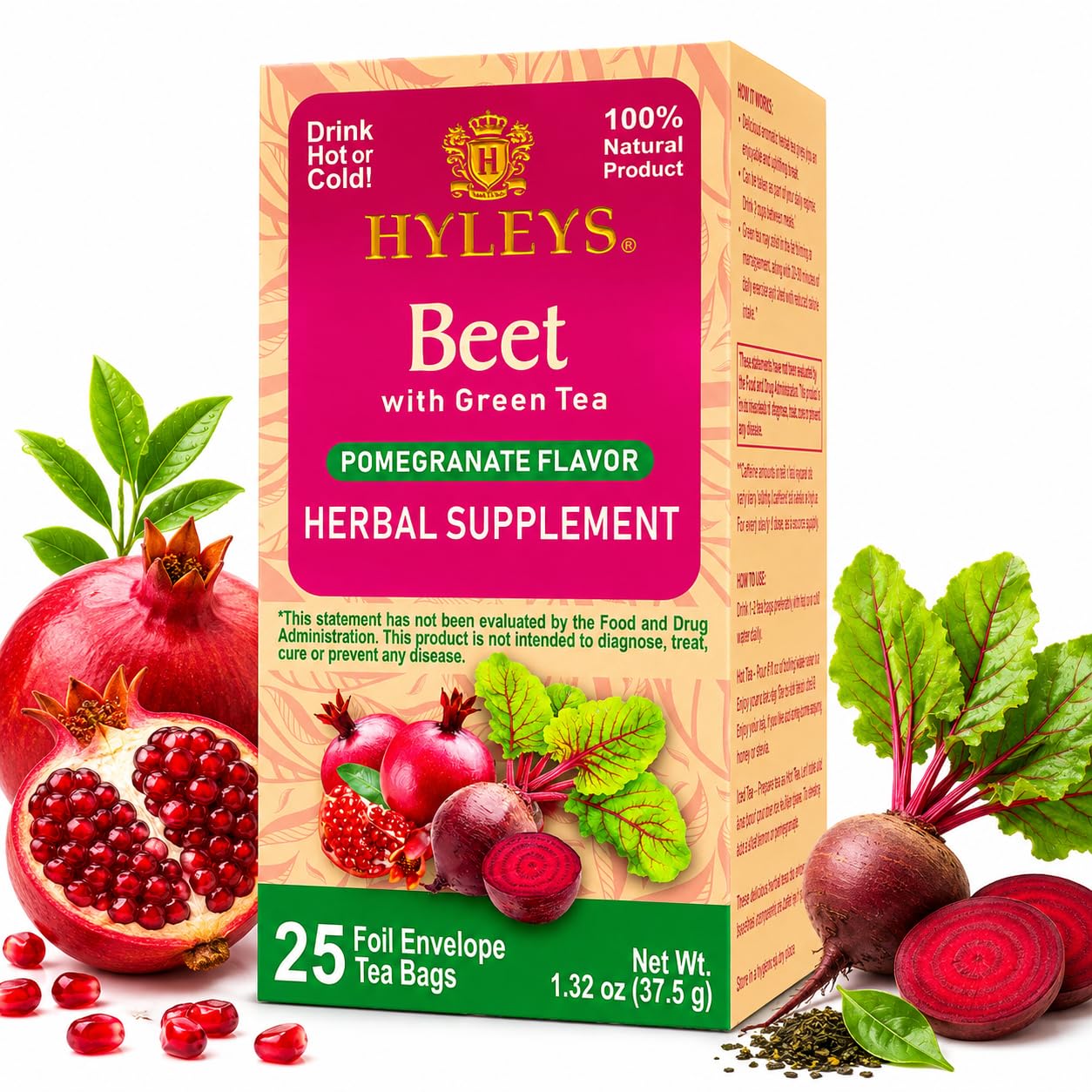 Detalle de Hyleys Beet and Green Tea, 150 Tea Bags