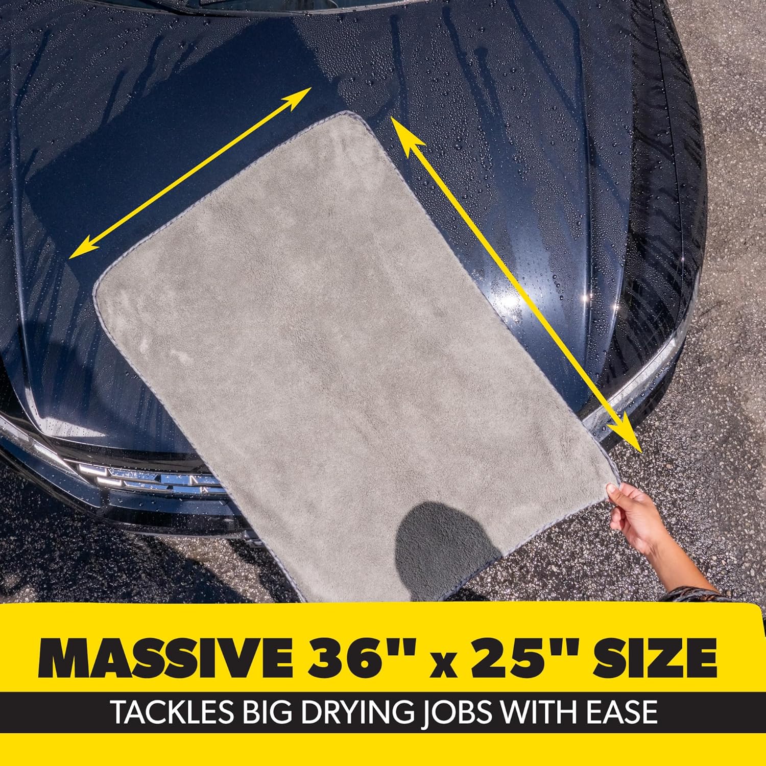 Detalle de Chemical Guys Woolly Mammoth Large Microfiber Drying Towel (36 x 25 in, Gray) — Ultra Plush, Super Absorbent Car Drying Towels