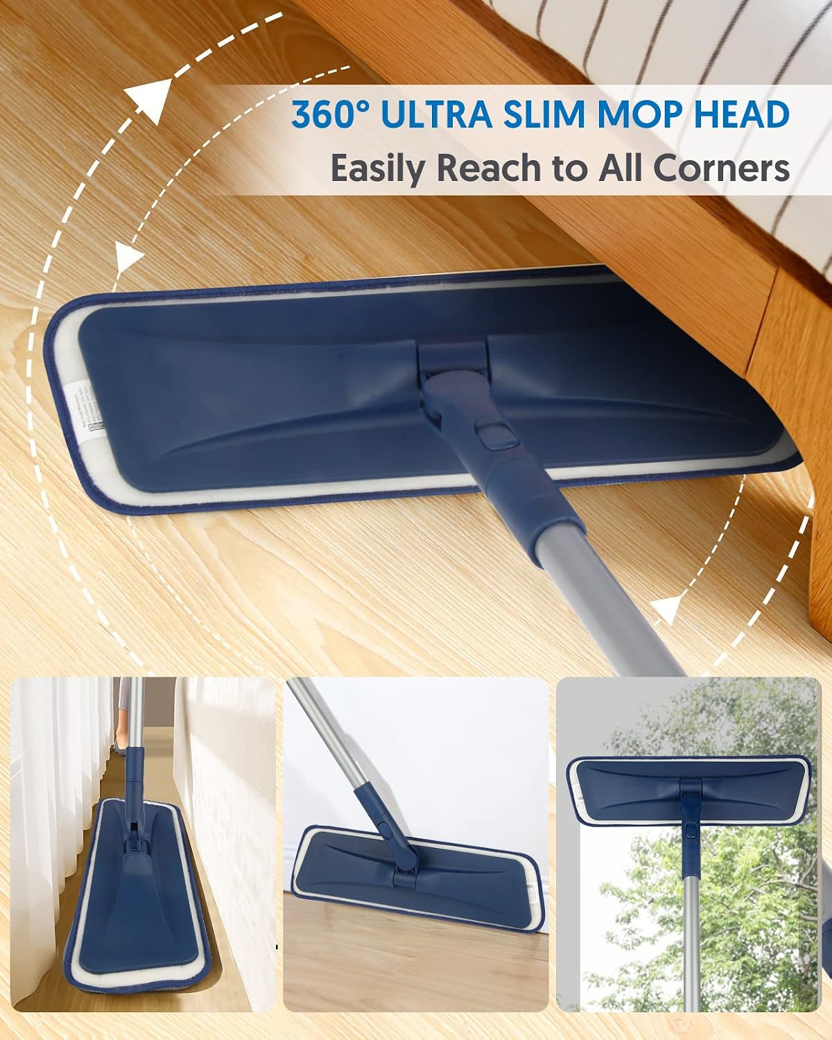 Detalle 2 de BPAWA 150cm flat microfibre mop with 4 pads 🧹