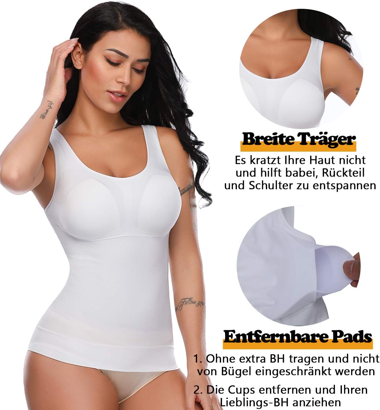 Detalle 2 de SLIMBELLE Damen Unterhemd BH Hemd, naadloze shapeweartop met afneembare cups