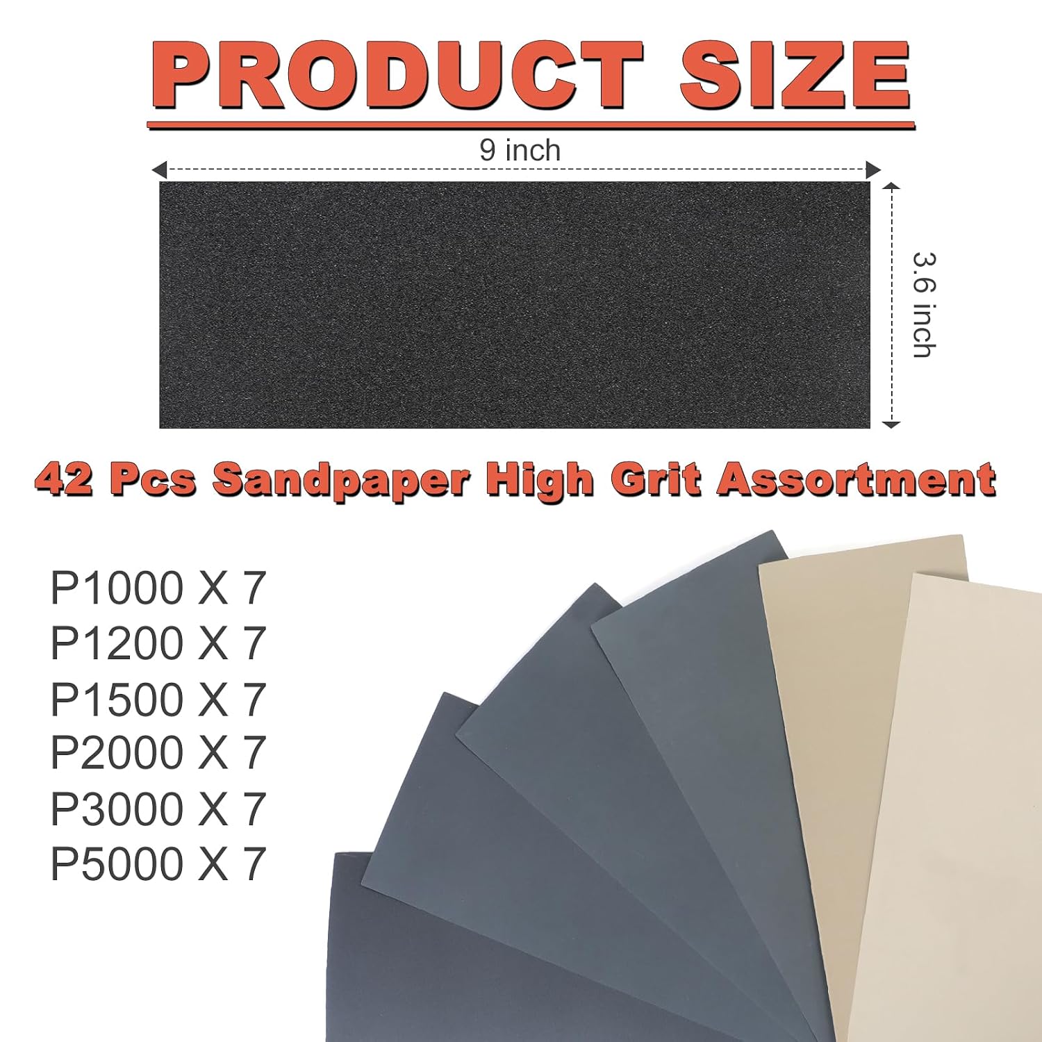 Detalle 2 de BMOTL Wet Sanding Paper Sheets, 9 x 3.6 in, 1000–5000 Grit