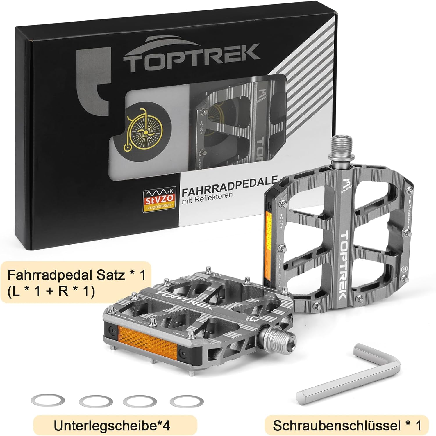 Thumbnail 6 de toptrek Fahrradpedale mit StVZO Zulassung – CNC Aluminium, rutschfest, 3 Lager, Reflektoren