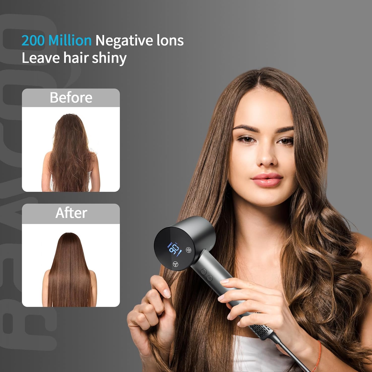 Thumbnail 6 de Ionic Hair Dryer for Women (Grey) 1500W with HD Display, Touch Controls and 4 Heat Settings