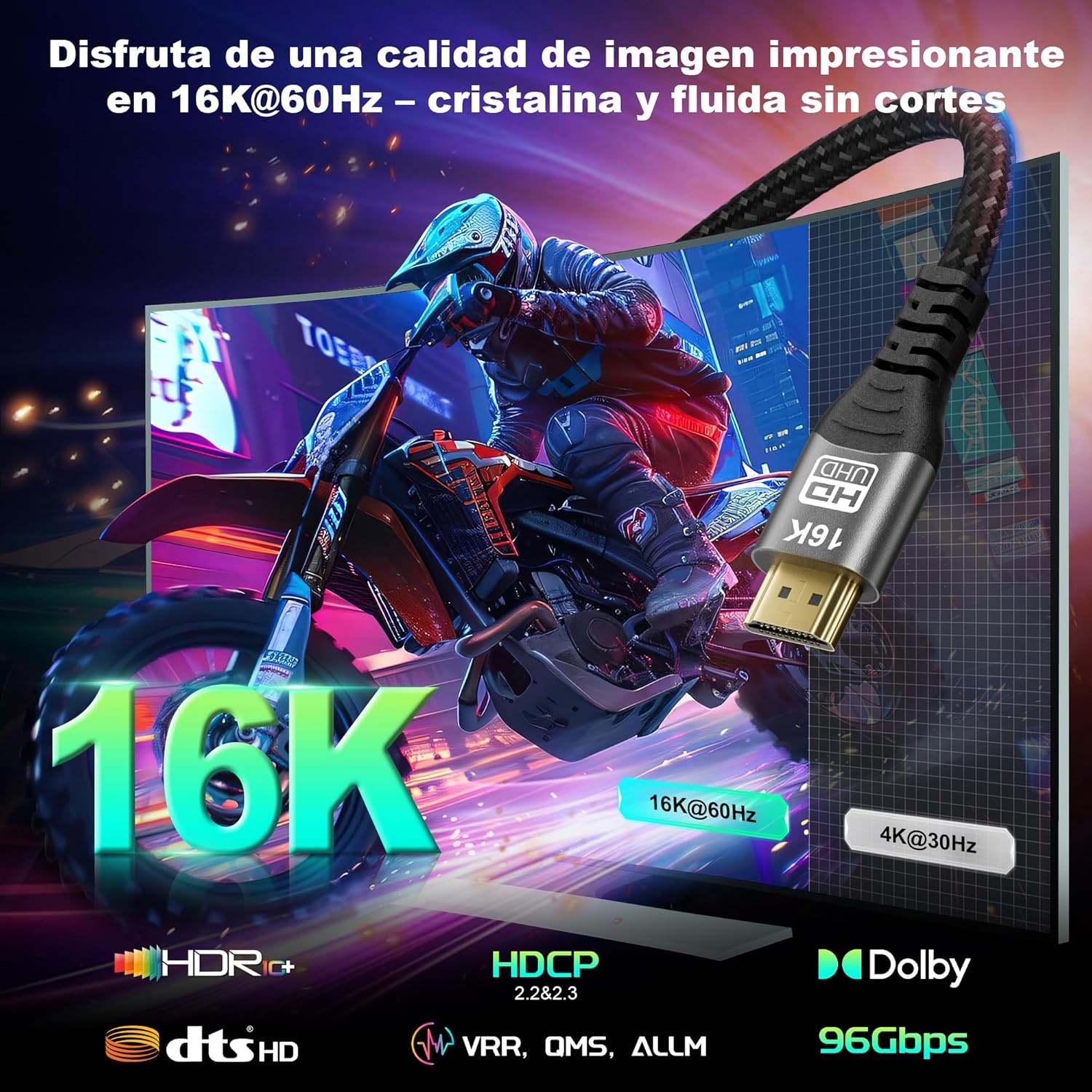 Thumbnail 2 de CAKOBLE Cable HDMI 2.2 1m 96Gbps