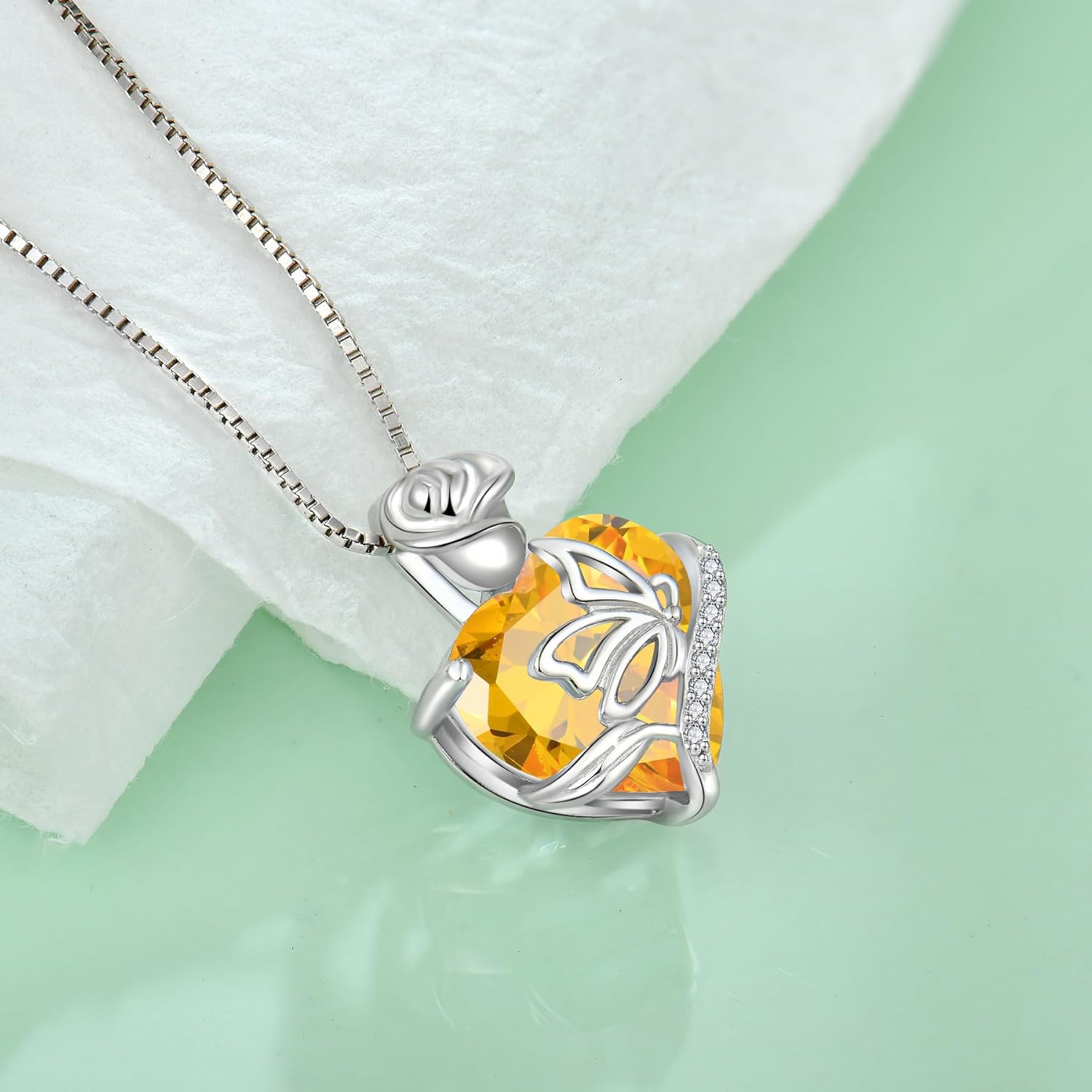 Thumbnail 3 de FJ Herz Geburtsstein-Kette Damen aus 925 Sterlingsilber mit Schmetterling-Anhänger