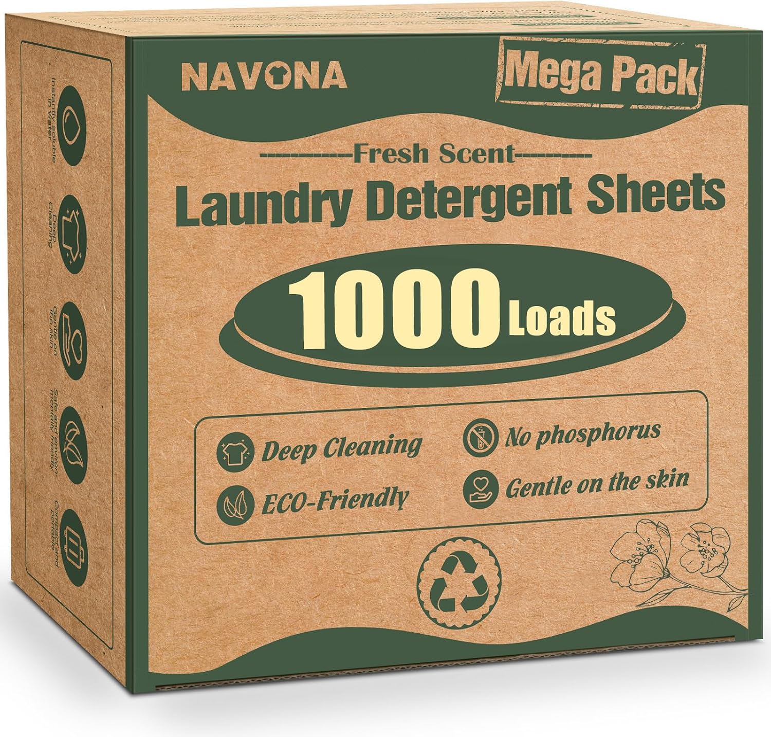 Detalle de Navona 1000 Loads Mega Pack Laundry Detergent Sheets, Fresh Scent