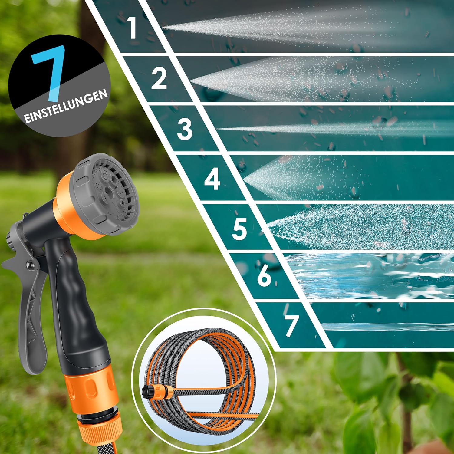 Thumbnail 4 de KESSER® Schlauchtrommel 30 m mit Wandmontage – automatisches Zurückziehen, 180° Schwenkbar und 7‑fach verstellbare Handbrause