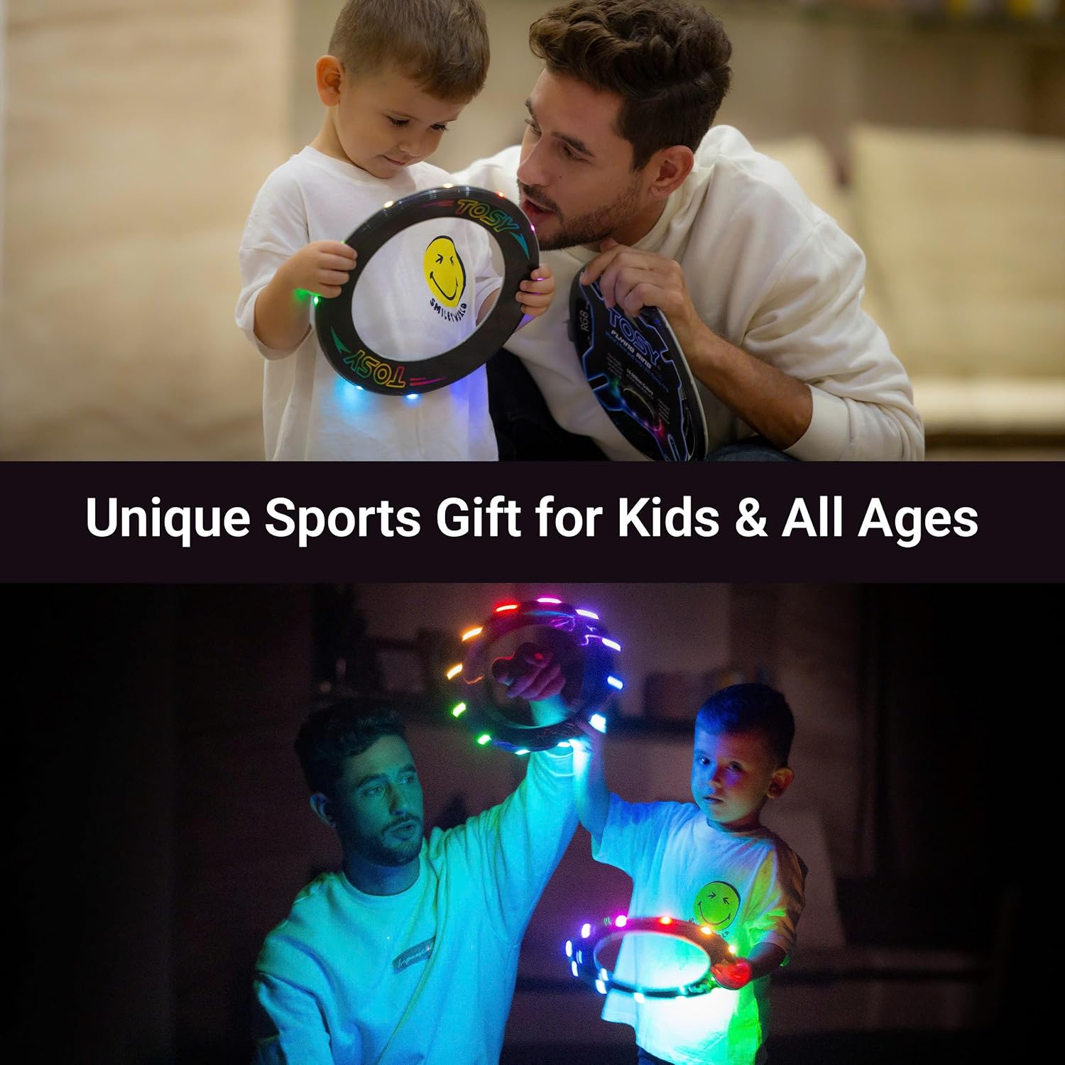 Detalle de TOSY Flying Ring 2-pack (36 RGB LEDs) – waterproof flying disc for kids and teens