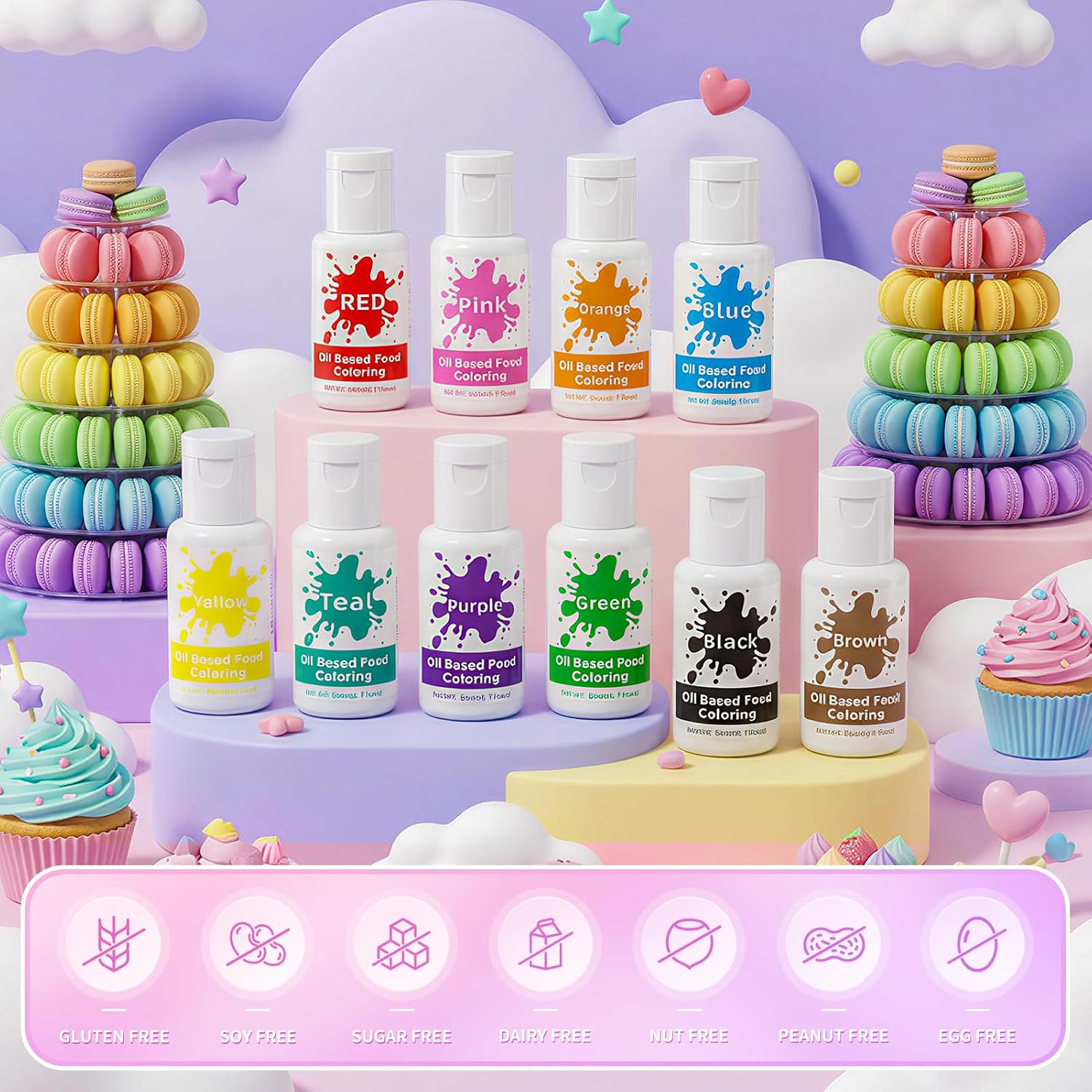 Detalle de Oil-Based Food Coloring Set for Chocolate, 10 Colors, 20 mL Bottles