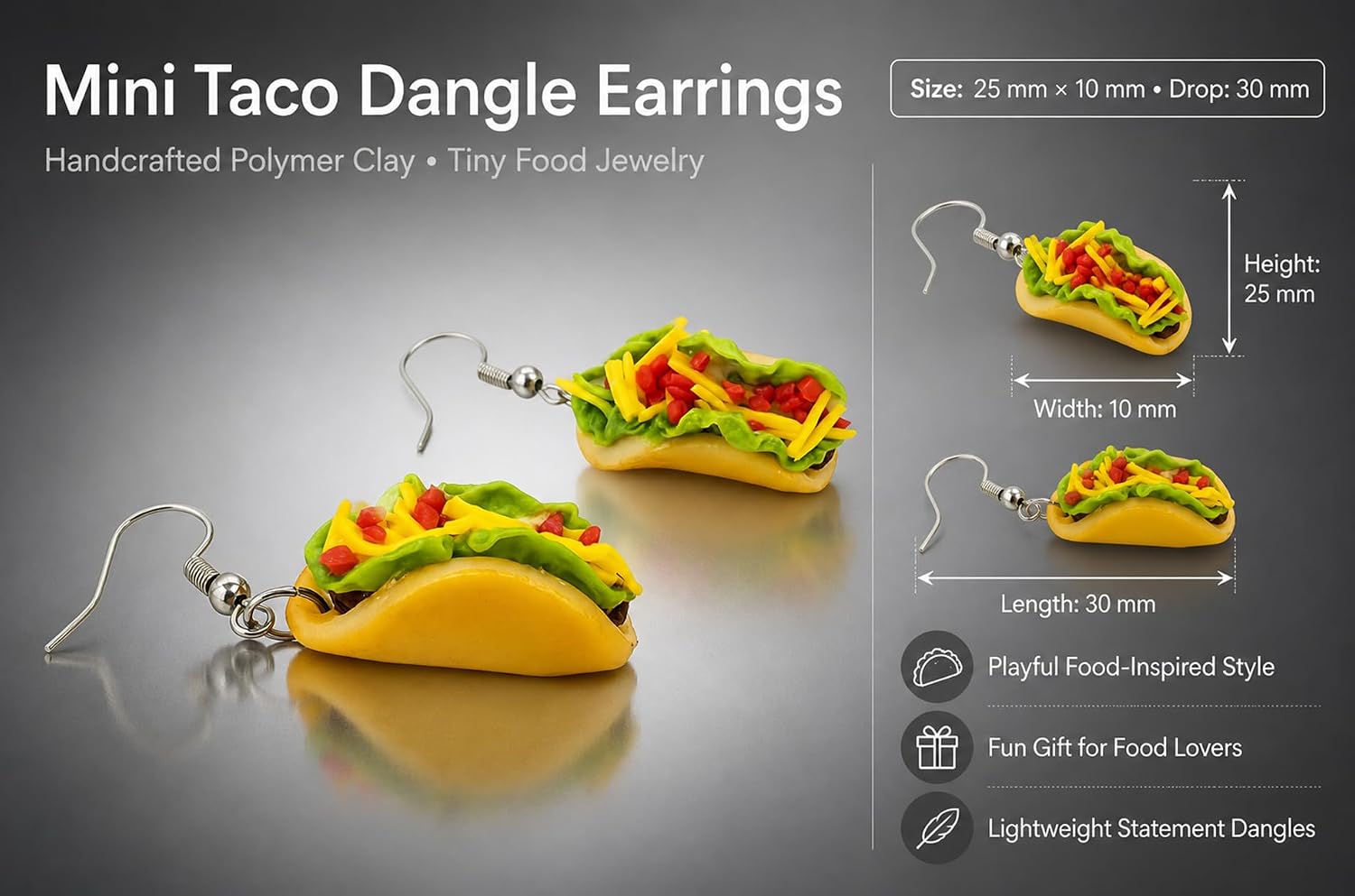 Detalle de Polymer Clay Taco Dangle Earrings