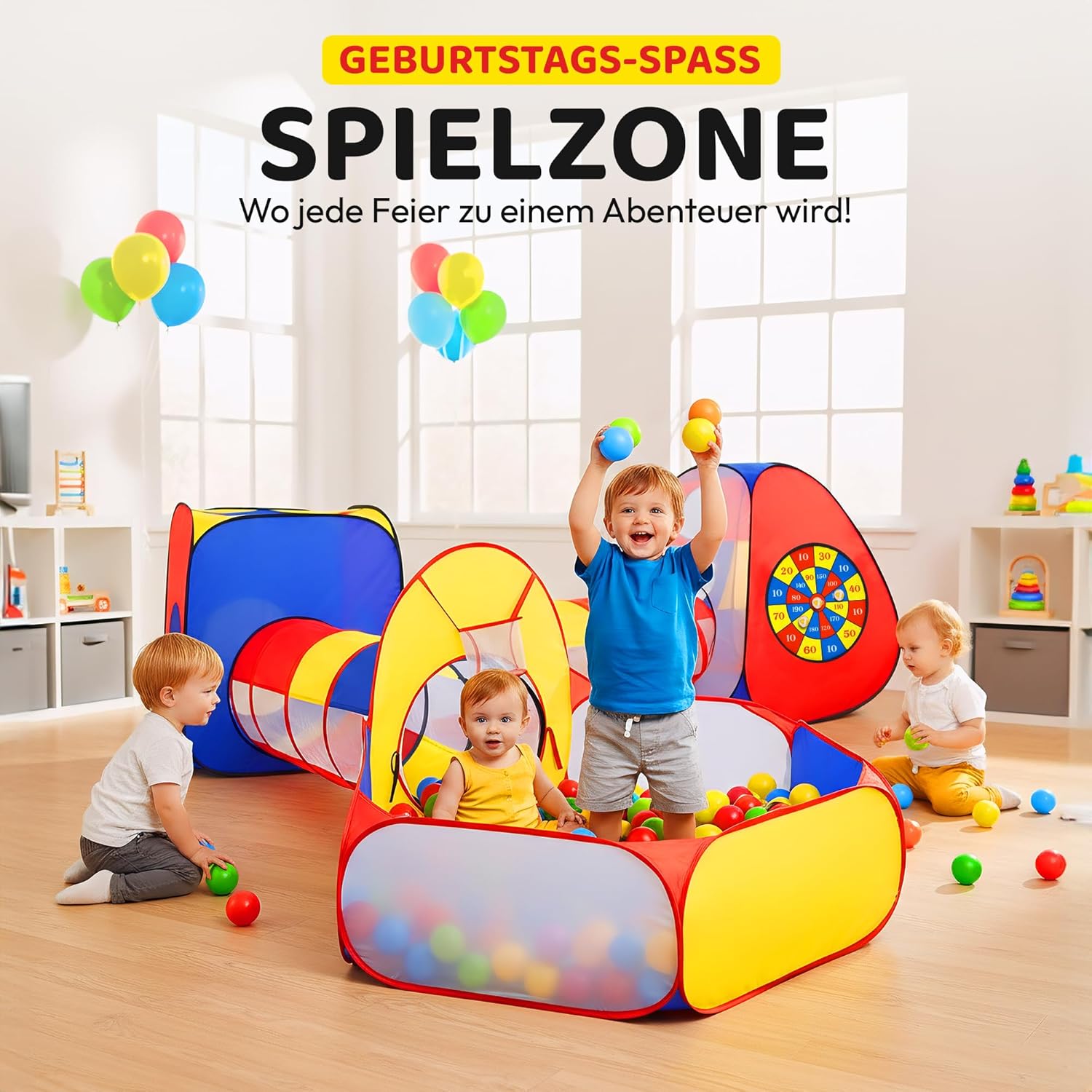 Thumbnail 2 de all Kids United® Spielzelt mit Tunnel & Bällebad (ohne Bälle) – XXL Spielland 5-teiliges Pop-Up Spiel-Haus mit Tasche