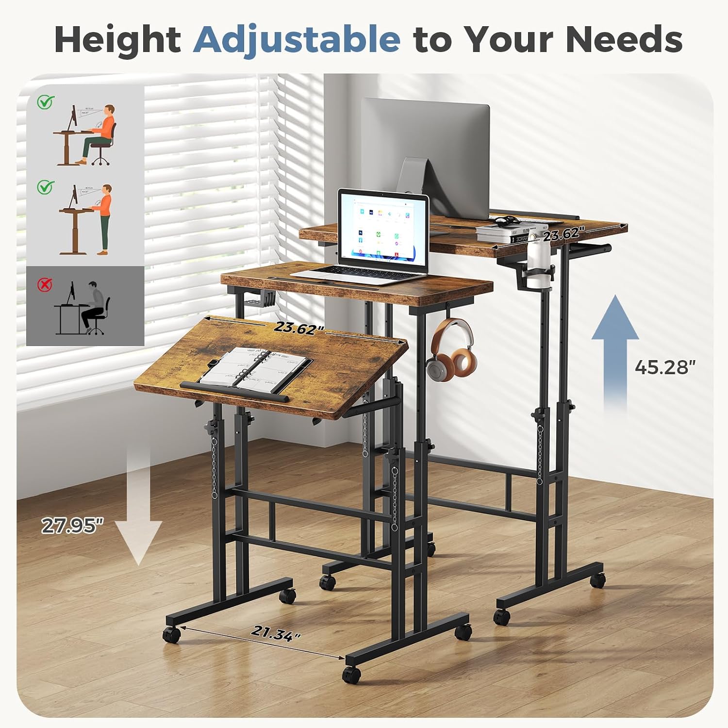 Detalle 2 de DUMOS Rolling Standing Desk, Dark Brown