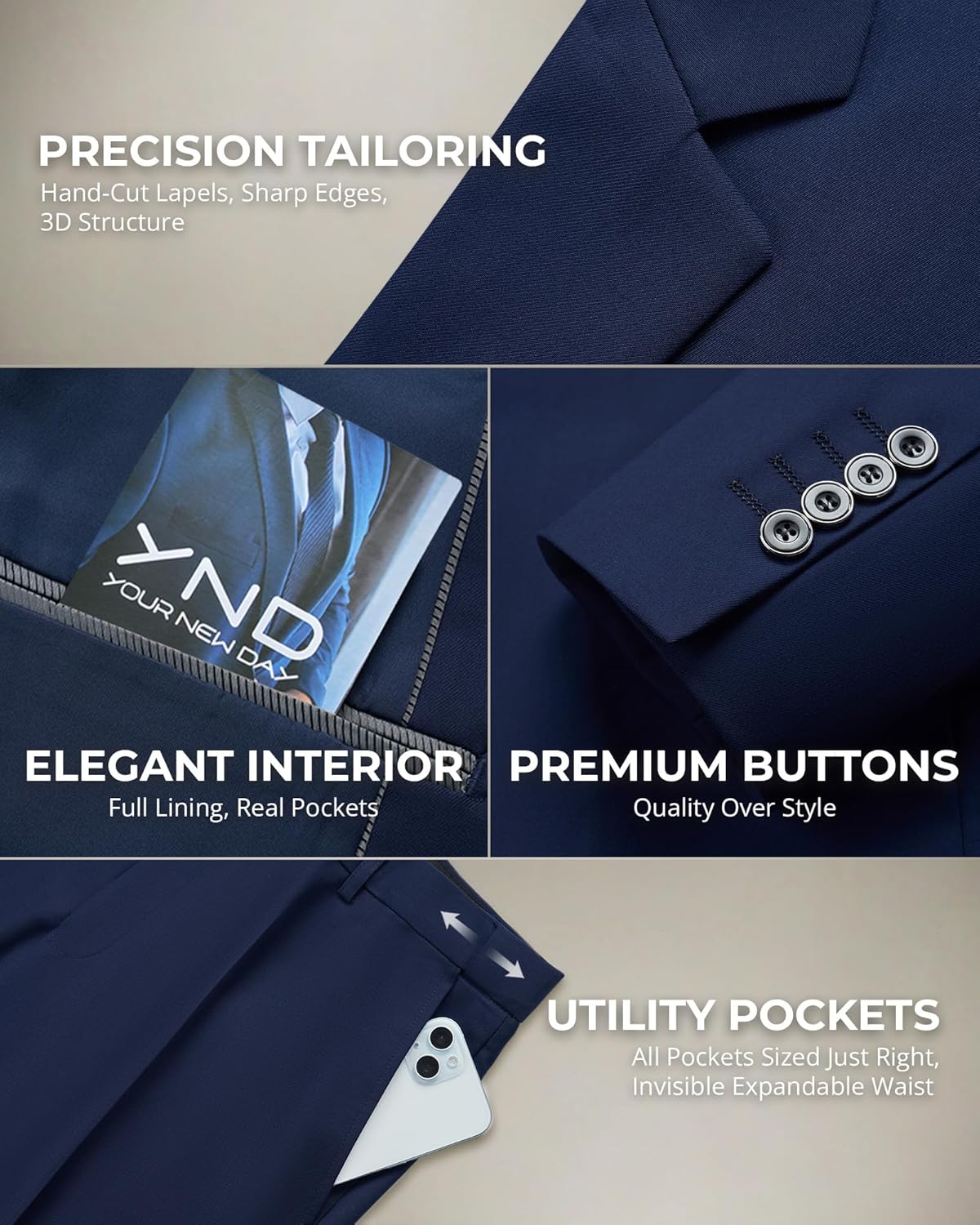 Thumbnail 3 de YND Men's 2 Piece Suit with Tie: Slim-Fit Solid Jacket and Pants Set