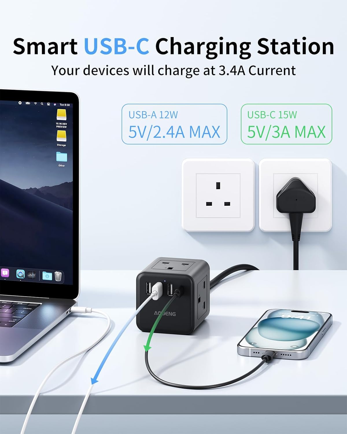 Detalle 2 de Extension Lead with 4 USB Slots 1.5M