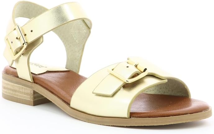 Detalle de Kickers Bucidi Sandalen/Damen Camel – Leder Obermaterial, Futter aus Leder, flacher Absatz, mittelweite