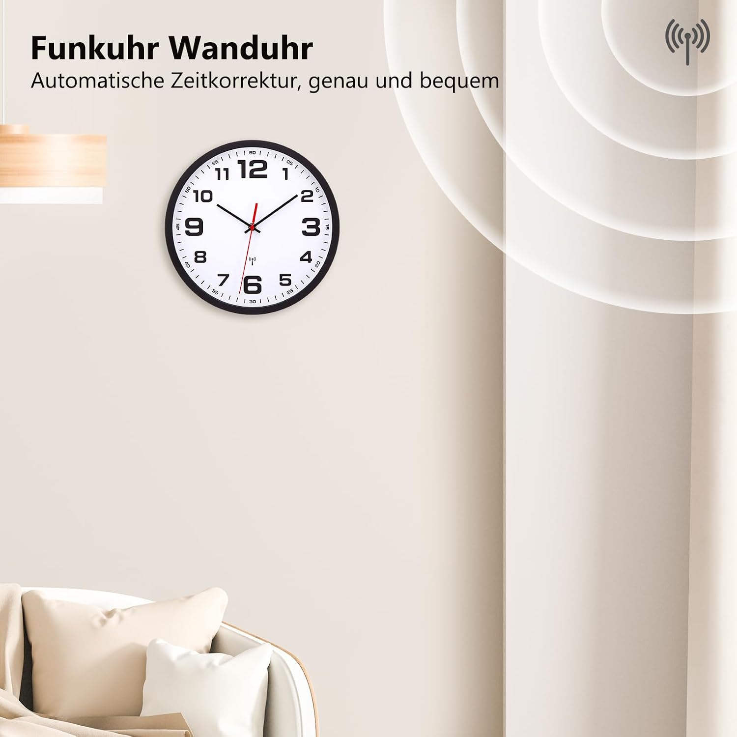 Detalle de Warminn Horloge Murale Radio-pilotée radiostyrd väggklocka, 30 cm, tyst
