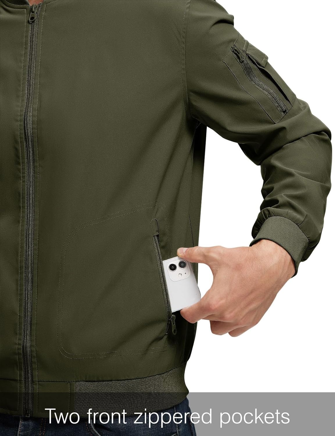 Detalle de Rdruko Men’s Lightweight Bomber Jacket Windbreaker with Full-Zip and 5 Pockets