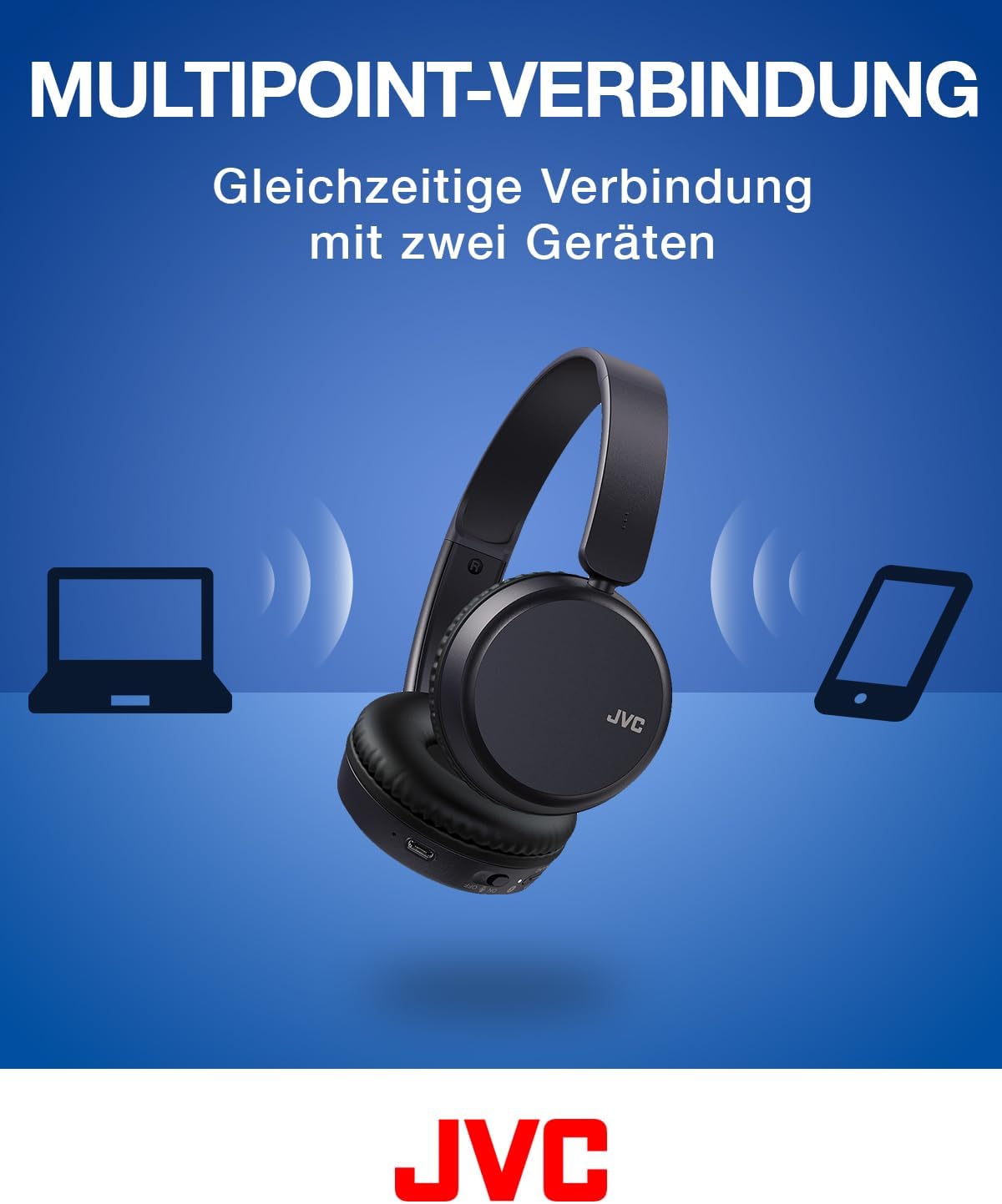 Detalle de JVC HA-Z37W-A Bluetooth On-Ear-Kopfhörer – Tiefbass, 35 Stunden Laufzeit, faltbares Design