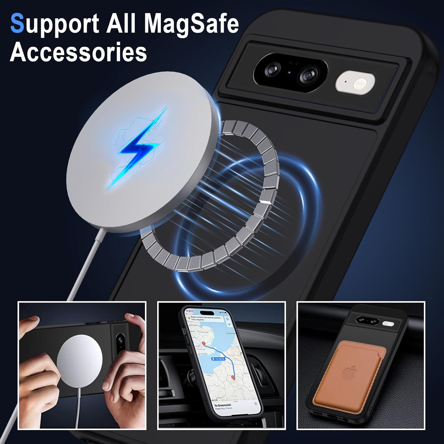 Thumbnail 1 de XTCASE Coque magnétique pour Google Pixel 8 — Étui arrière translucide noir, protection anti-rayures