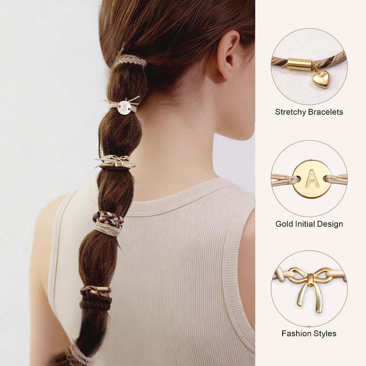 Detalle de Fohufo 2026 Graduation Gifts for Women - 10 Pcs Hair Ties, No Damage, Initial Hair Accessories for Women (Letter A)