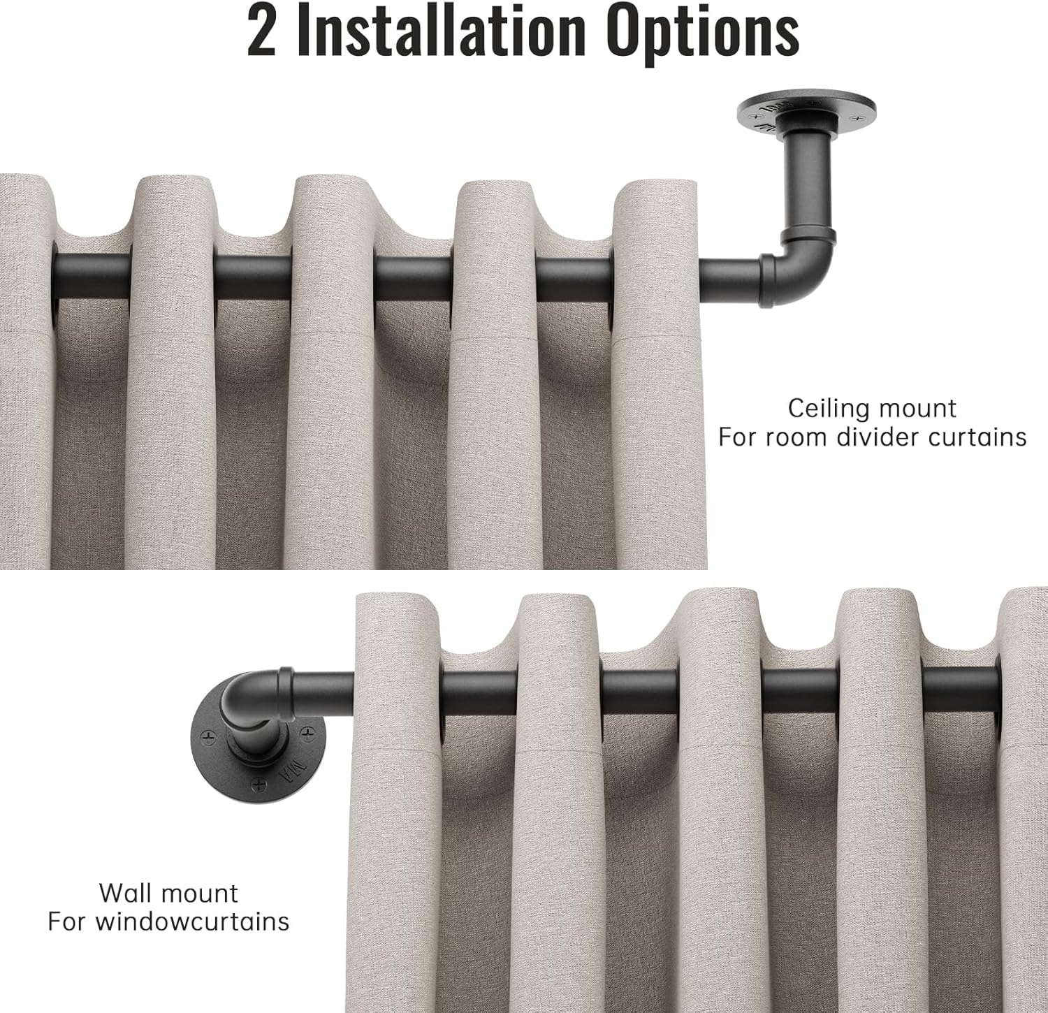 Thumbnail 3 de DEFYNEE 25mm Adjustable Industrial Curtain Pole for Eyelet Curtains (80–305cm) – Black metal
