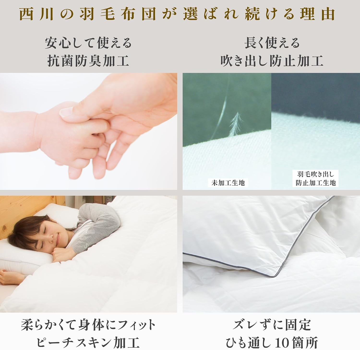 Detalle 2 de 西川 セブンデイズ KA09002504W 羽毛掛け布団 シングル ダウン85%・立体キルト・日本製