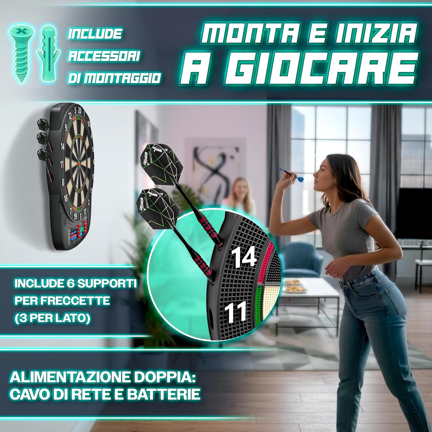 Thumbnail 6 de RE:SPORT Bersaglio elettronico per freccette – set professionale 1–8 giocatori