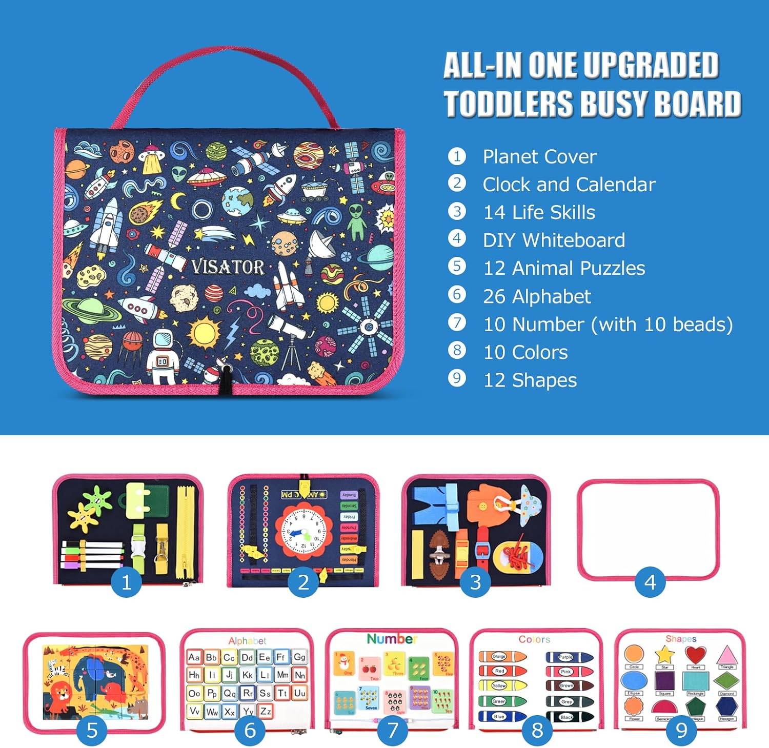 Thumbnail 6 de Montessori Busy Board sensory activity board (Navy blue) for ages 1–6