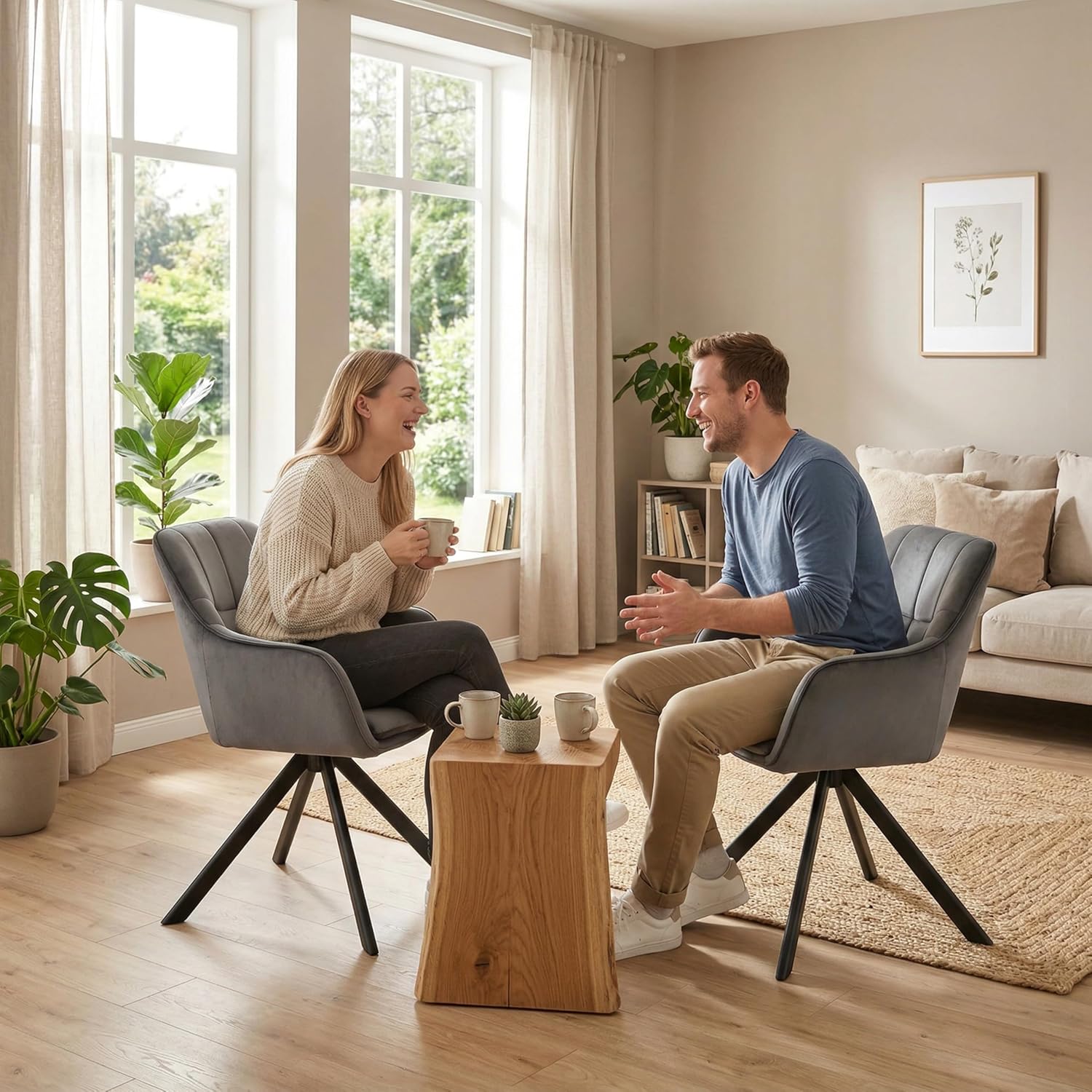 Detalle de Goeurvant Esszimmerstühle drehbar 4er-Set Grau – Armlehnen(Stuhl) mit Samtbezug und Metallbeinen