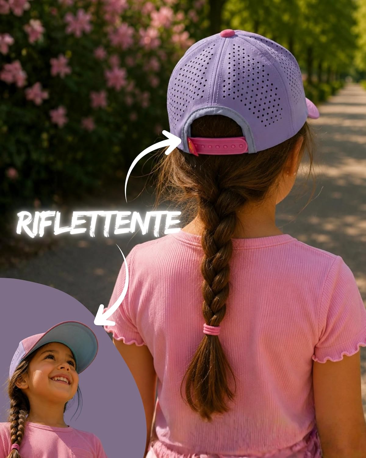 Detalle de HECKBO Cappellino da Baseball per Bambini 52–57 cm con 5 Adesivi in Velcro: personalizzazione, traspirante e riflettente