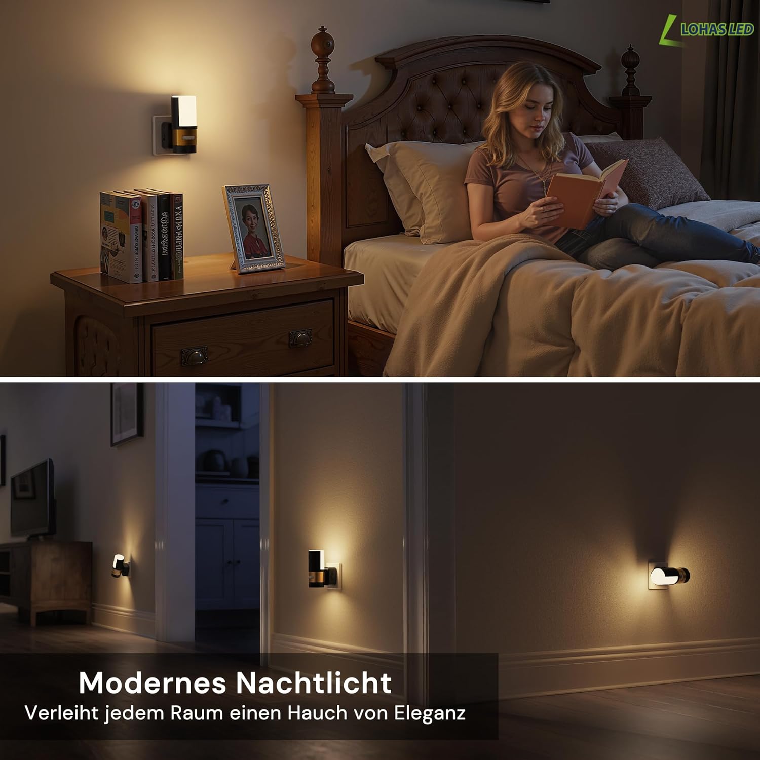 Thumbnail 5 de LOHAS-LED Nachtlicht Steckdose (2 Stück) mit Bewegungsmelder, 3000K Warmweiß, 360° Drehbar – flexibler Lichtspender für Flur, Treppenhaus und Schlafzimmer