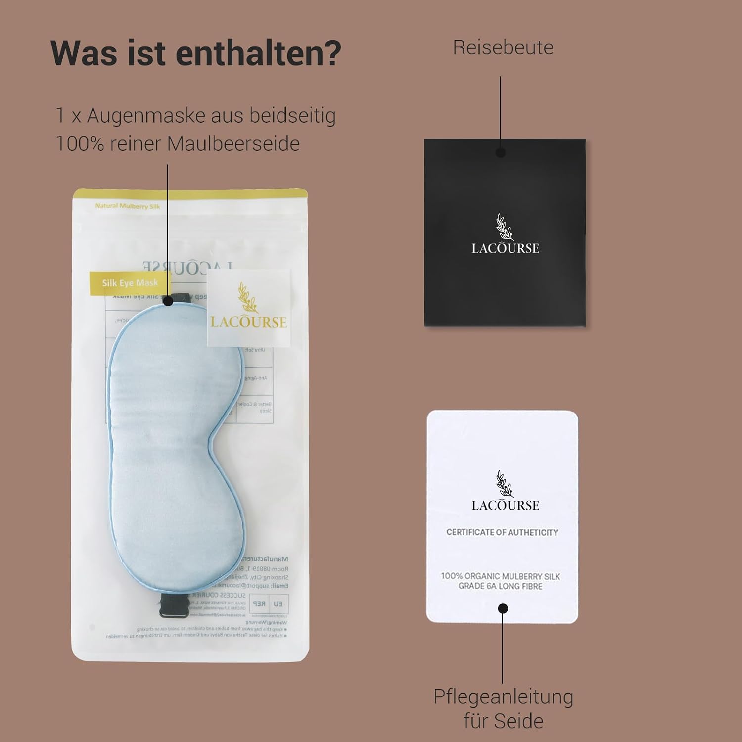 Thumbnail 3 de LaCourse Kinder-Augenmaske aus reiner Maulbeerseide mit Reisetasche