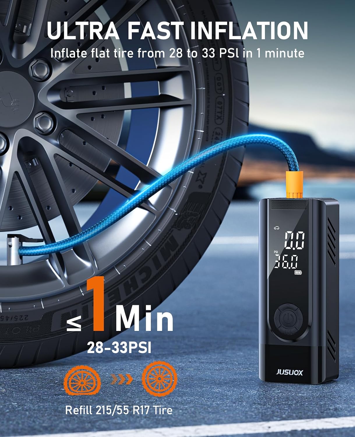 Thumbnail 2 de JUSUOX Portable Tire Inflator, 150 PSI Dual-Power Air Compressor