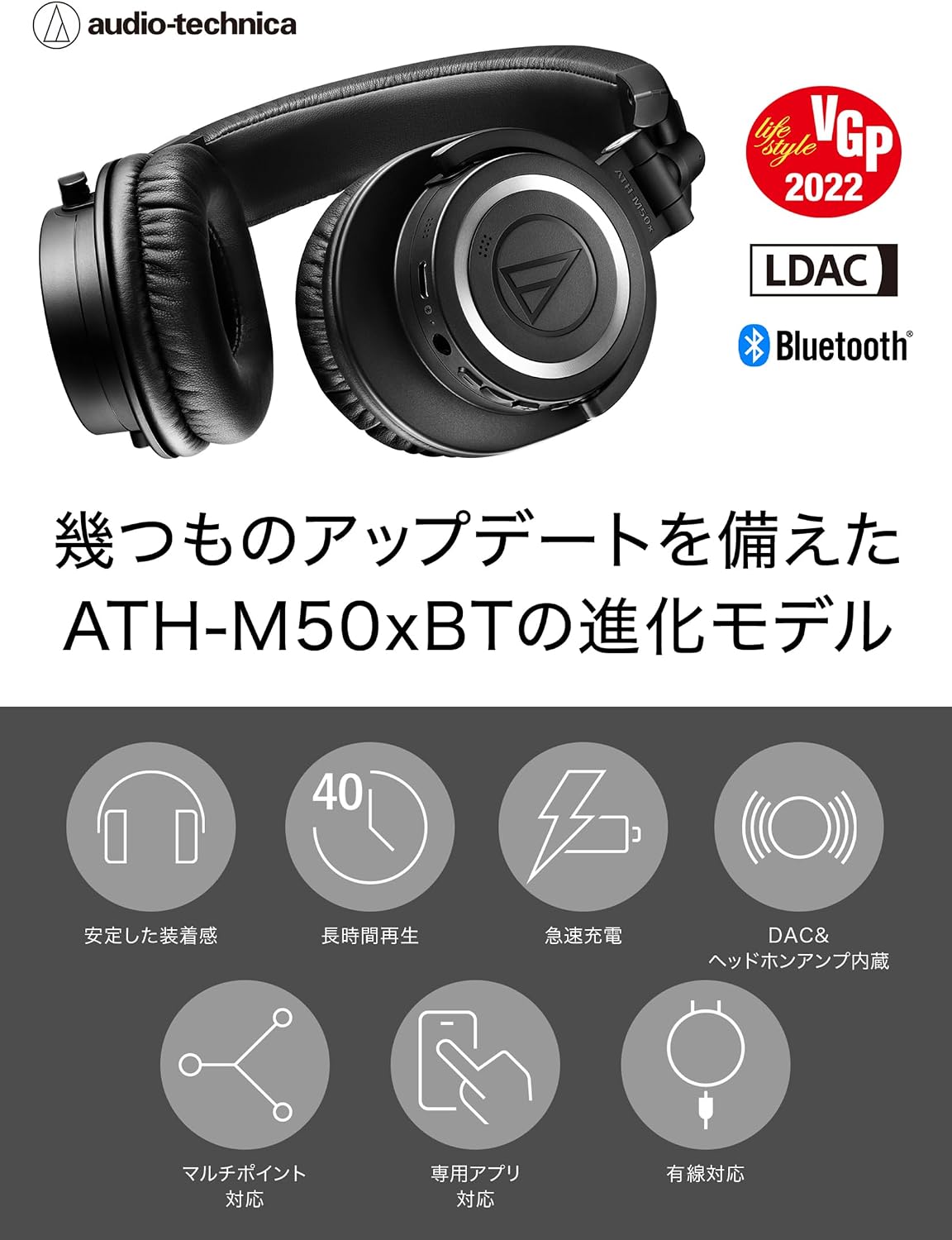 Thumbnail 1 de オーディオテクニカ ATH-M50xBT2 ワイヤレスヘッドホン 45mmドライバー・LDAC対応・50時間再生
