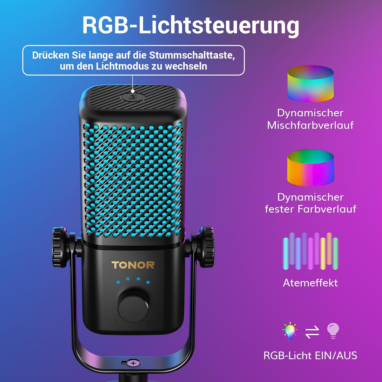 Detalle 2 de TONOR TCX3 Gaming Mikrofon 30 Std. Akkulaufzeit đ€