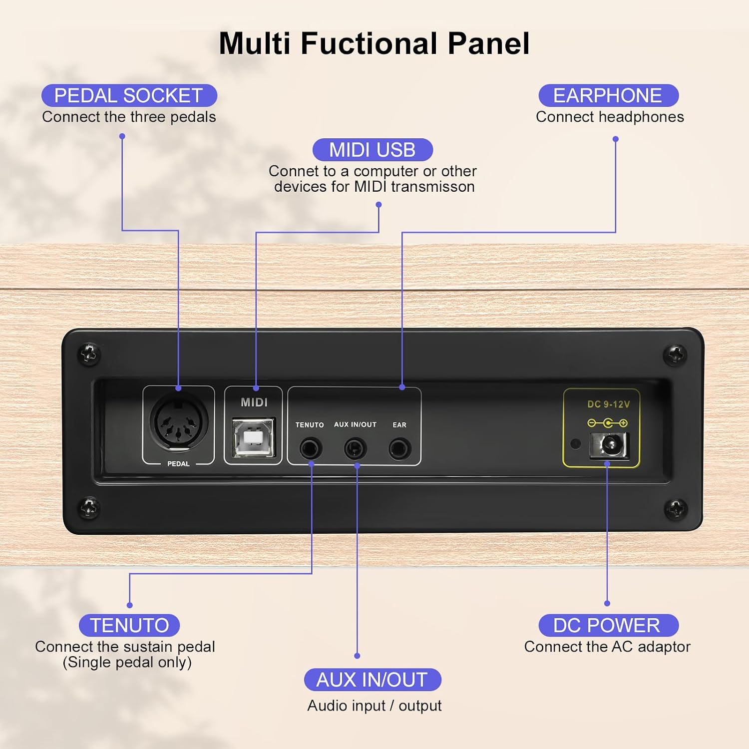 Detalle 1 de Vediya VE203 Digital Piano, 88 Semi-Weighted Keys, 800 Tones, Apricot
